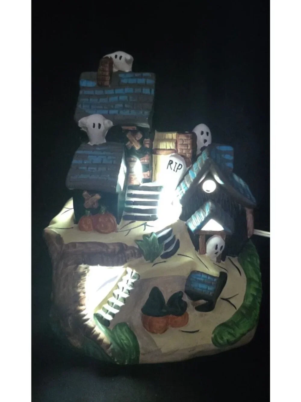 Vintage Pacific Rim Ceramic Light-Up Halloween Spooky Haunted House Colorful